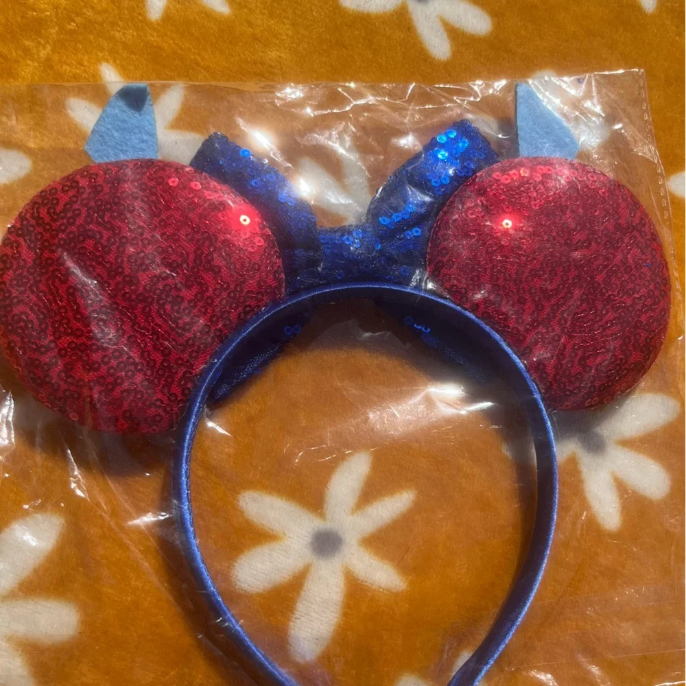 NEW NIP Lilo & Stitch Themed Sequined Disney Mickey Mouse Ears Headband Accesory